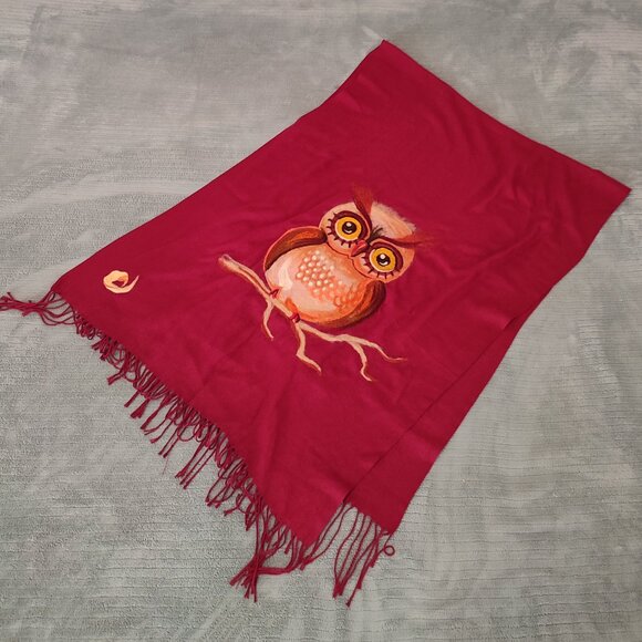 Unique Owl Scarf Hand crafted Woolen Art Large Size Soft Material Pashmina - Picture 1 of 11
